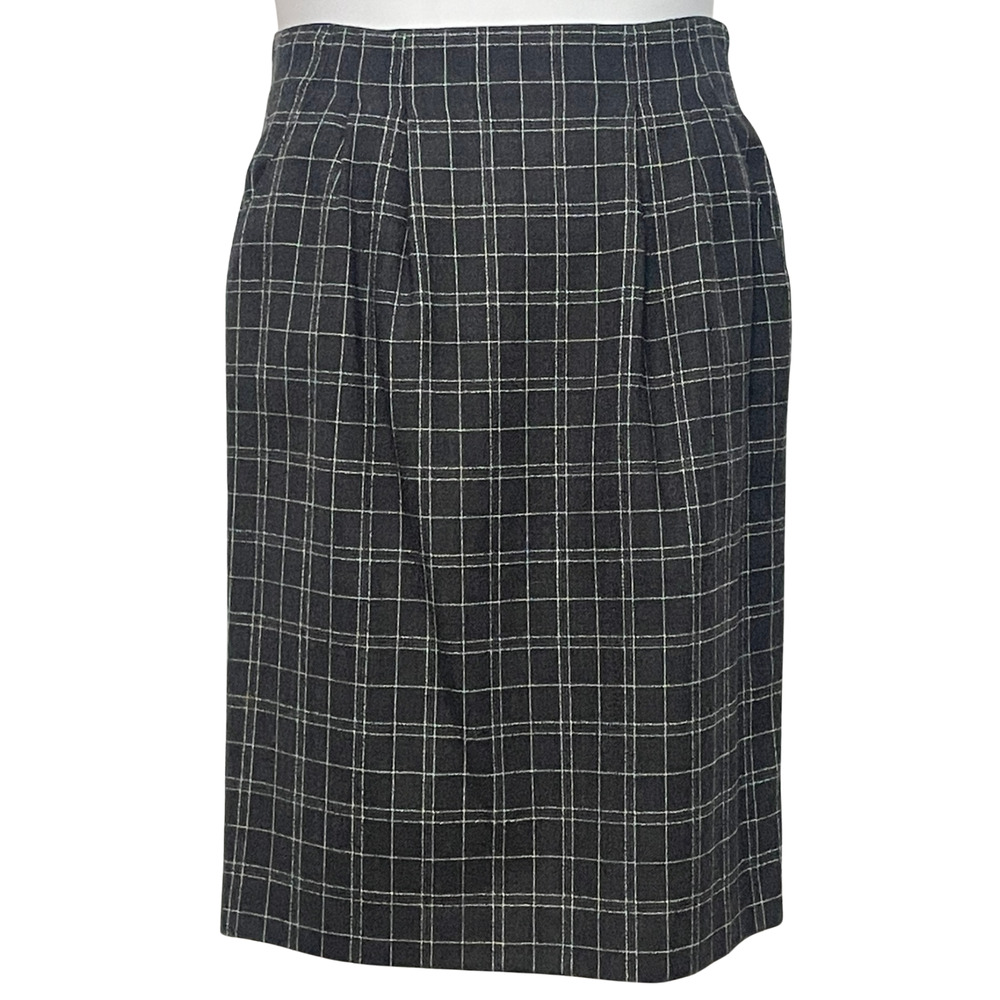 Vtg Talbots Sz 8 Pleated Pencil Skirt 25"L Side Pockets Lined Gray Plaid Wool